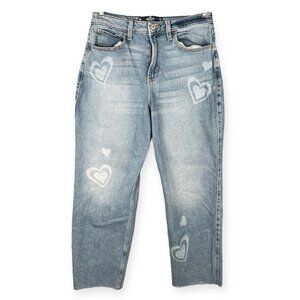 Hollister Ultra High Rise Jeans Women’s 9R Light Wash White Heart Print Vintage